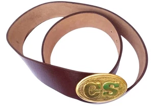 American Civil War Confederate Army Leather Waist C.S Buckle Belt Size 48"Long - Picture 1 of 4
