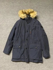 J Crew Nordic Down Parka Coat Men's Medium Blue Full Zip Button Down Filled - Picture 1 of 17
