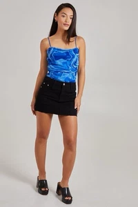 Pink Vanilla Blue Mesh Marble Ruched Cami Strap Bodysuit Size 14 - Picture 1 of 10