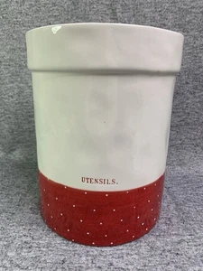 RAE DUNN "UTENSILIS" Portautensili Crock Rosso Bordo a Pois - Foto 1 di 7