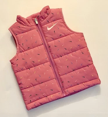 Colete acolchoado outono inverno zíper completo rosa Nike Swoosh tamanho feminino 1-2 anos 2T - Imagem 1 de 3