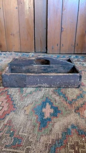 Best Antique Early Primitive Wood Tote Carrier Orig Red Paint 13.5" Sq.N - Picture 1 of 10