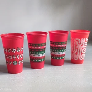 Starbucks Hot To Go Cups (4) Christmas Holiday Red 20oz - Picture 1 of 6