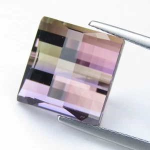 12.92Cts Marvelous Natural Bolivian Ametrine 12.8mm Square Pixel Cut Gemstone - Picture 1 of 9