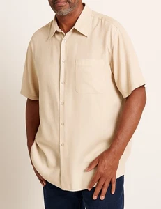 Hugo Boss 100% Silk Short Sleeve Button Up Shirt Beige Size XL - Picture 1 of 9