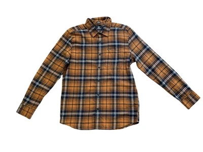 Volcom Caden Plaid Shirt Mens Small Brown Navy Flannel Classic Fit Long Sleeve - Image 1 of 4