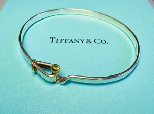 Tiffany & Co. Sterling Silver 18K Yellow Gold Hook & Eye Bangle Bracelet 7" - Picture 1 of 5