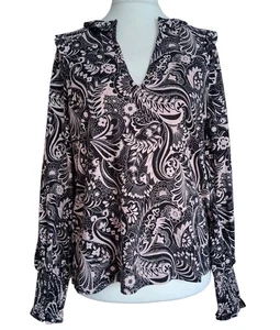 Boden - Notch Neck Smocked Paisley Print Blouse - Size 14 - Picture 1 of 7
