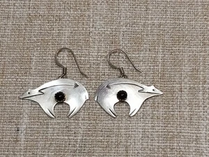 Sterling Silver and Onyx, Bear Shaped Earrings - Picture 1 of 7
