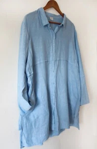 Poetry Blue 100% Linen Oversized Side Pocket Shirt Blouse XL 52" Bust Flawless - Picture 1 of 5
