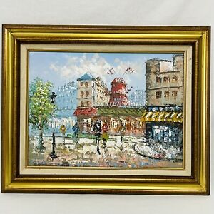 Original Oil Painting Moulin Rouge Paris Signed Caroline Burnett Framed 17 x 21