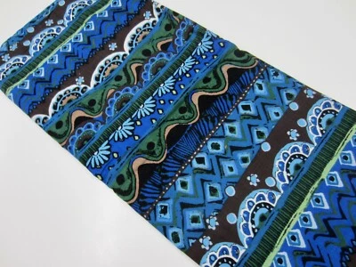 Vintage Green Black Blue Wavy Hippie Stripe RAYON CHALLIS Fabric 2.5 Yds - Image 1 of 4
