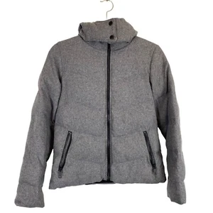 Gap Woman S Puffer Grey Wool Alt Down Hooded Jacket Coat Zippered Pockets - Picture 1 of 14