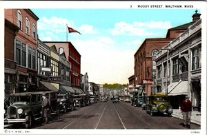 VISTA POSTAL ANTIGUA WALTHAM MASSACHUSETTS MOODY STREETTS - Imagen 1 de 2