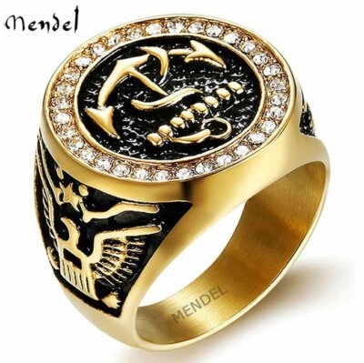 Anillo de anclaje MENDEL para hombre enchapado en oro militar azul marino águila marina para hombre talla 7-13 Foto 1 de 4