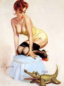 Vintage GIL ELVGREN Pinup Girl CANVAS PRINT Poster Toy Crocodile Troubles 8X10" - Imagen 1 de 1