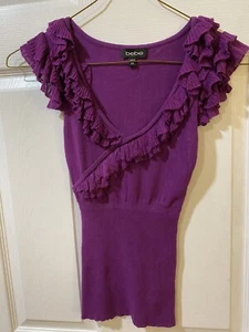 Bebe Purple Knit Top Ruffles For Sleeves Abd Neck Sz XS - Picture 1 of 7
