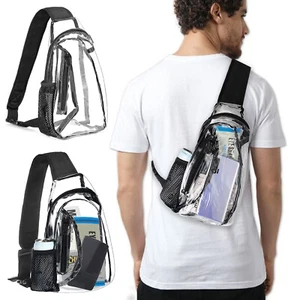 Men Women Clear PVC Shoulder Crossbody Transparent Backpack Chest Bag Waterproof - Picture 1 of 8