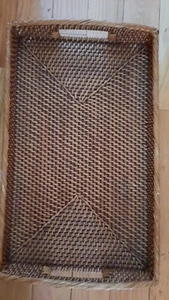 Handwoven Rectangular Rattan Tray. Looks Like Karen Kane. Beautiful condition. - Picture 1 of 6