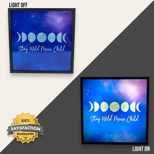 "Stay Wild Moon Child" Stars Backlit Light Up Wall Art Picture Decor 11.8"x11.8" - Picture 1 of 14