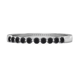 0.20 Ct Round Black Spinel Half Eternity Stacking Ring 925 Sterling Silver - Picture 1 of 5
