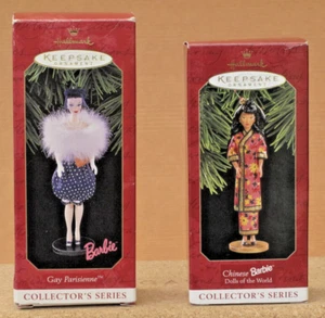HALLMARK CHRISTMAS ORNAMENTS COLLECTOR'S SERIES GAY PARISIENNE + CHINESE BARBIE - Picture 1 of 10