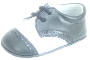 DE OSU -Spain -Baby Boys White & Navy Leather Dress Crib Shoes - European Sz 0-1 - Picture 1 of 6