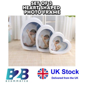 Clearance!!! 3pc Heart Shaped Photo Frame Set White Frame For Decoration - Picture 1 of 1