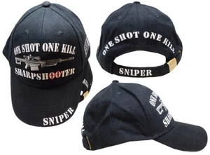One Shot One Kill Sniper Rifle Sharpshooter Black Embroidered Cap Hat  - Picture 1 of 6