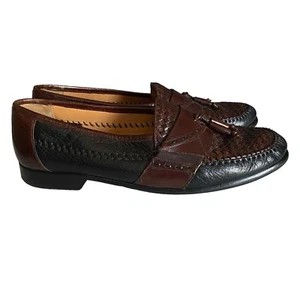 Mezlan Slipper Schuhe Loafer gewebt elegant Gr. 11 braun schwarz Leder geflochten Freizeit - Bild 1 von 12