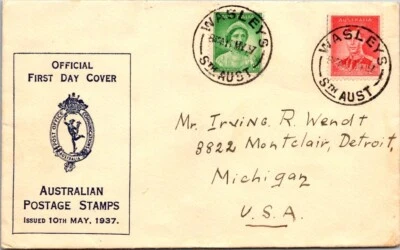 Australia 1937 FDC - Wasleys SA - F79176 - Image 1 of 2