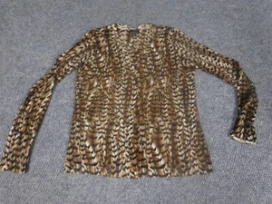 Talbots Womens Sweater SP Petites Brown Cardigan merino Wool button animal print - Picture 1 of 14