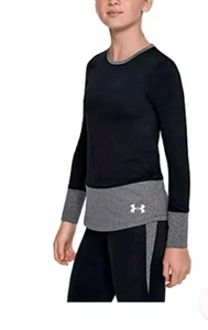 UNDER ARMOUR Coldgear Armour Black Long Sleeve CREW SHIRT Girls Size Large - Picture 1 of 6