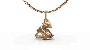1 Ct Round Cut Real Moissanite Baby Dragon Pendant 14k Yellow Gold Plated - Bild 1 von 6