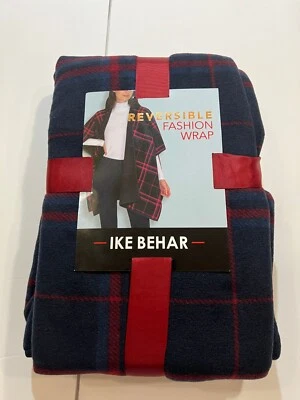 IKE Behar Womens Black Red Plaid Cozy Soft Knit Reversible Fashion Wrap One Size - Image 1 of 4