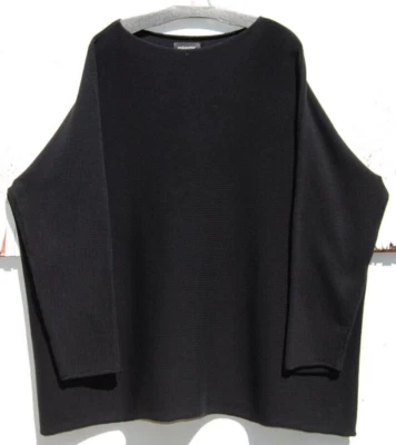NUEVO Suéter Eskandar NEGRO Peso Medio PIMA ALGODÓN TEJIDO 34" Largo Cuello Barco O/S Foto 1 de 2