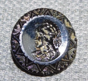 Antique Vtg Black Glass Button Cameo  Apx: 7/8"~#1317-D - Picture 1 of 5