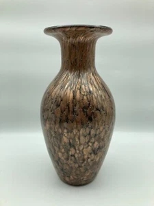 MCM Dale Tiffany Handblown Art Glass Vase Brown & Copper Glittery Decor 10.5" H - Picture 1 of 5