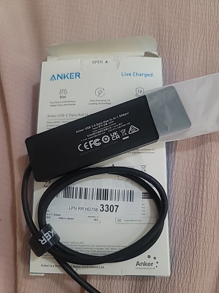 Anker 4-Port USB 3.0 Hub, Ultra-Slim USB Data Hub with 2 ft extension cable.. - Image 1 of 4