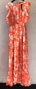 Myleene Klass Black Tie Open Back Lined Coral Pink Floral Full Length Dress UK12 - Picture 1 of 5
