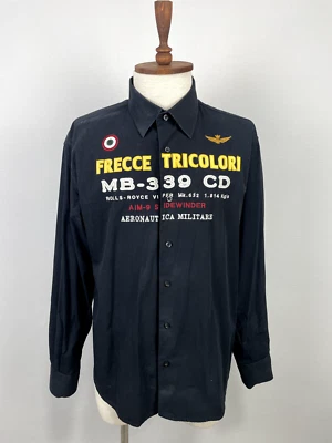 Camisa informal manga larga bordada negra con logotipo grande Aeronautica Militare talla 2XL Foto 1 de 4