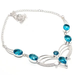 Swiss Blue Topaz Gemstone Handmade 925 Sterling Silver Jewelry Necklaces Sz 18" - Picture 1 of 1