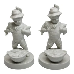 Vintage Dresden Porcelain Figurine Boy Fishing Basket Of Fish Set of 2 - Picture 1 of 7