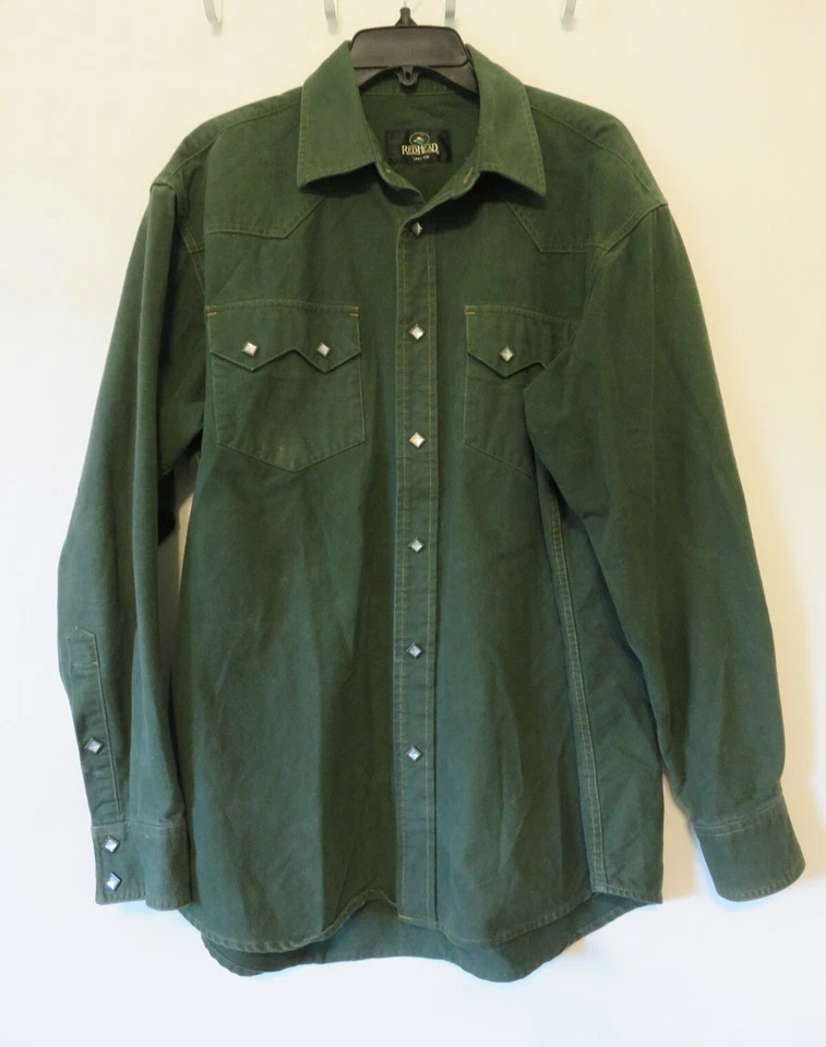 RedHead Men’s Pearl Diamond Button Green Shirt Long Sleeve Large Western Ranch* - Image 1 of 4