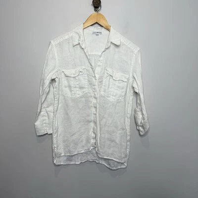 Camisa James Perse Mujer 1 Pequeña Blanca 100% Lino Pestaña Enrollable Diseñador Clásica Foto 1 de 4