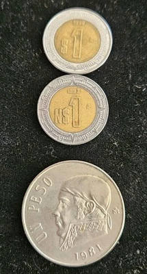 Lote 3 Monedas Peso México 1981, Un Nuevo Peso 1993, Un Peso 1998 Foto 1 de 2
