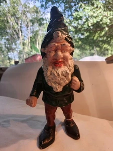 Antiker Gusseisen 13 Zoll stehender Weihnachtsgartenzwerg Elfenbank / Türstopper - Bild 1 von 11