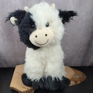Walgreens Shaggy Cow Stuffed Animal Plush 15" White Black Spots Horns Sitting - Picture 1 of 14