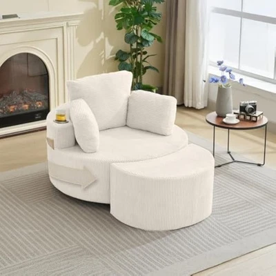 Swivel Accent Chair 37" W Swivel Recliner Comfy Upholstered Round Barr - Image 1 of 4