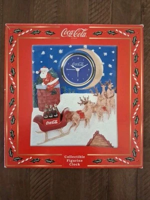 Estatuilla de colección Coca-Cola reloj de Navidad Papá Noel y reno #4522 Foto 1 de 4